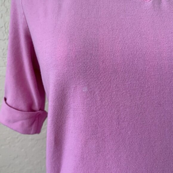 Loro Piani Top Womens 42 US 8 Pink Cuffed Short Sleeve V Neck Made In Italy - Picture 9 of 9